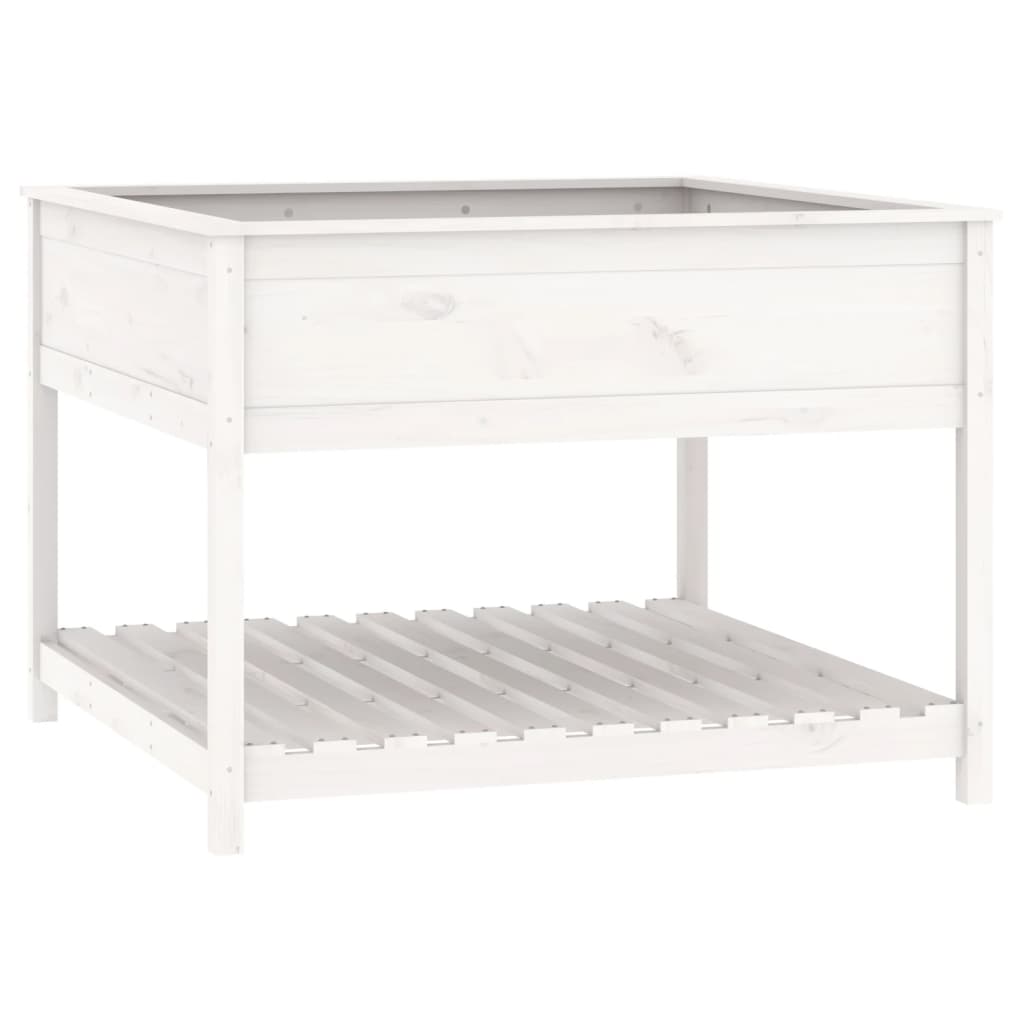 Plantekasse med hylle hvit 111,5x111,5x81 cm heltre furu