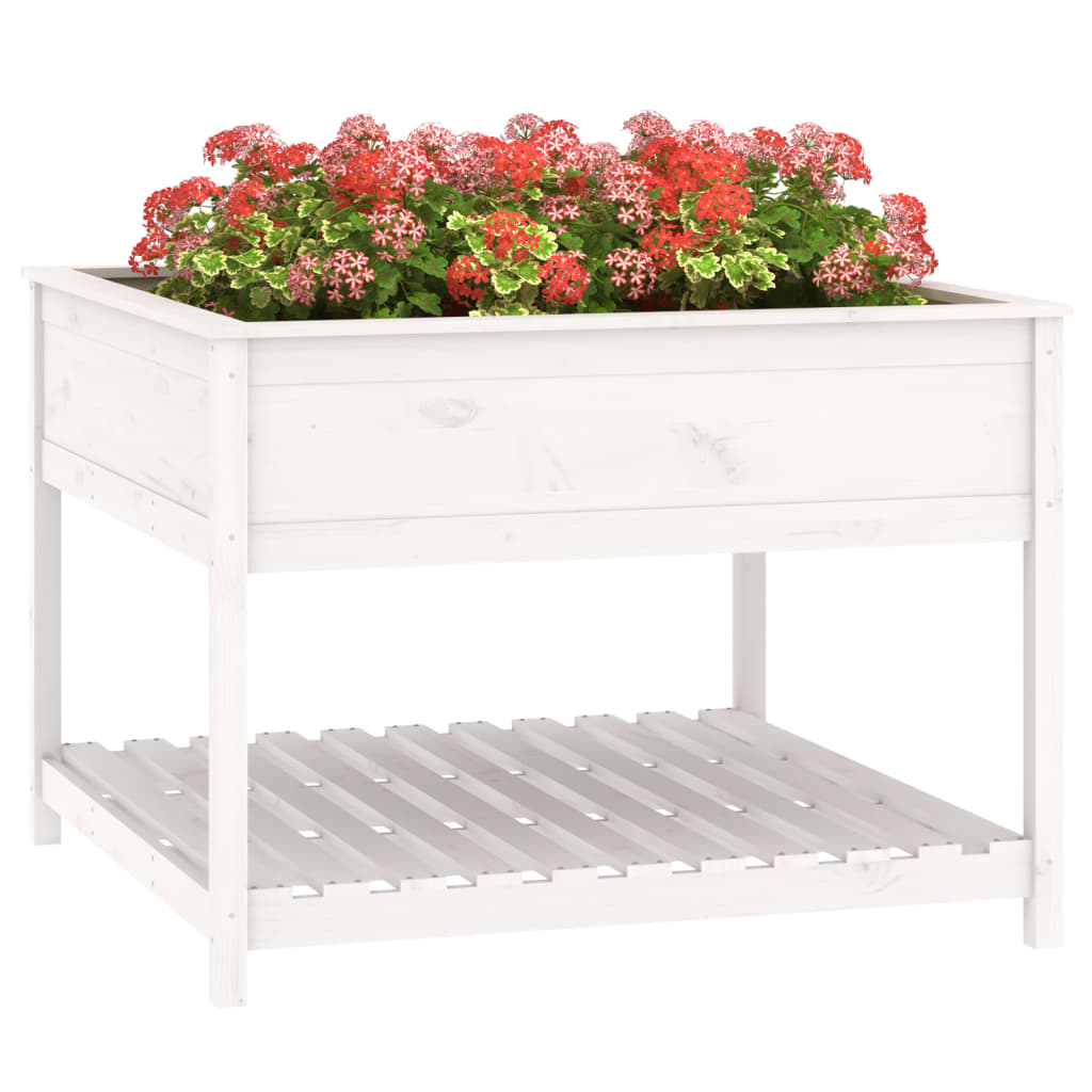 Plantekasse med hylle hvit 111,5x111,5x81 cm heltre furu