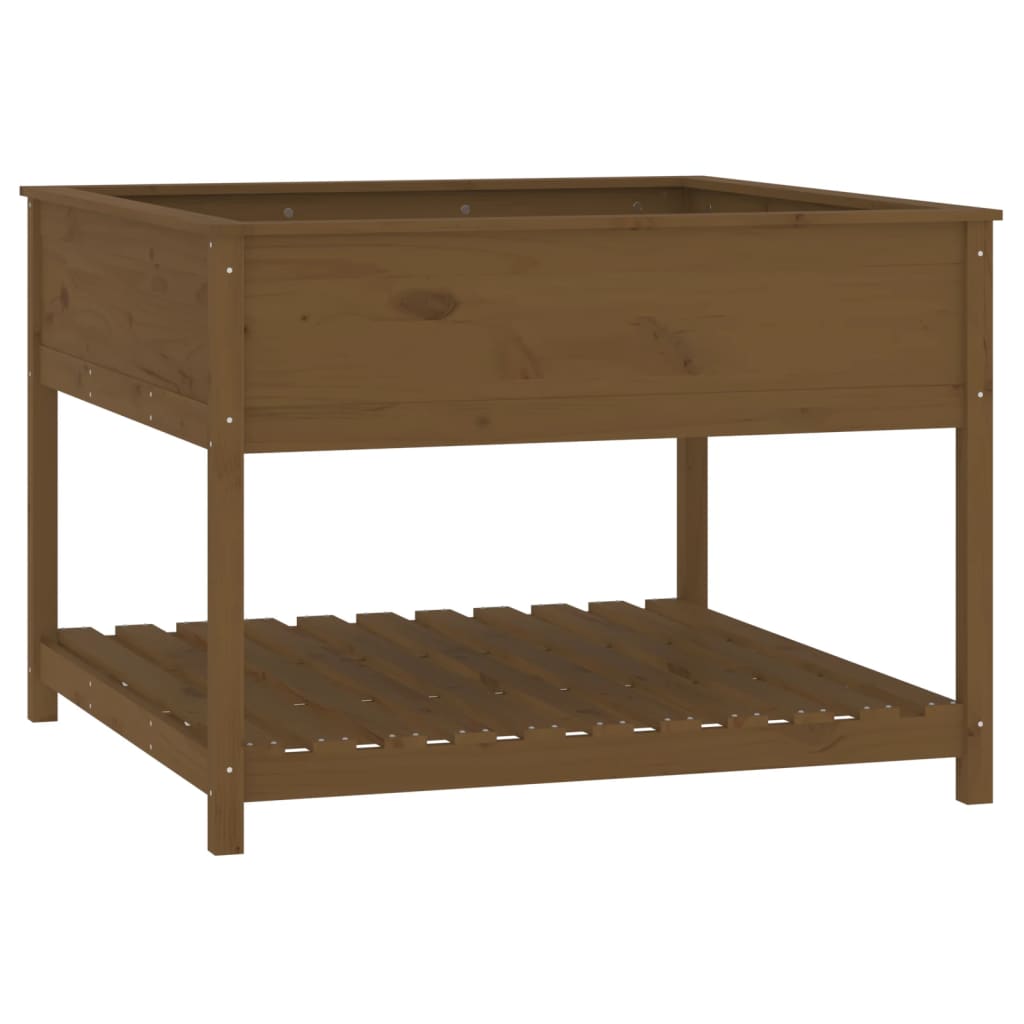 Plantekasse med hylle honningbrun 111,5x111,5x81 cm heltre furu