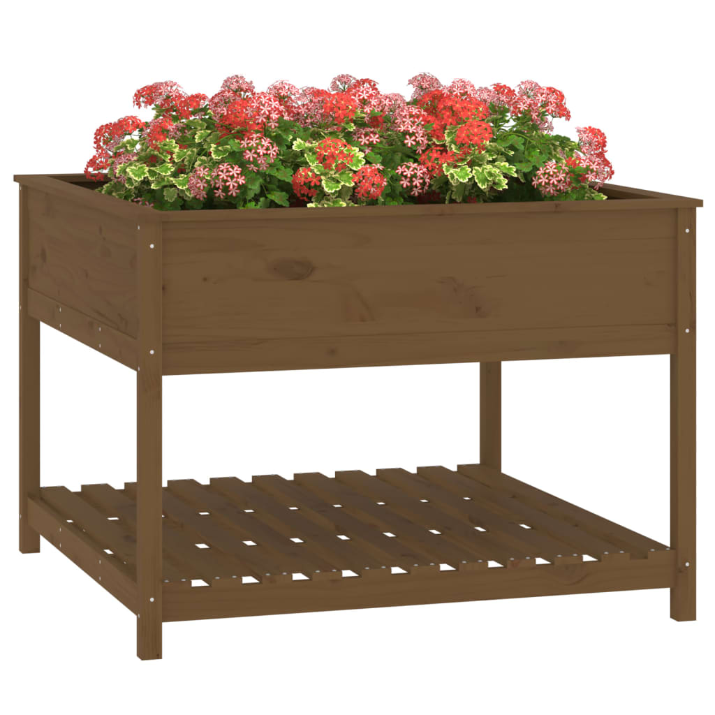 Plantekasse med hylle honningbrun 111,5x111,5x81 cm heltre furu