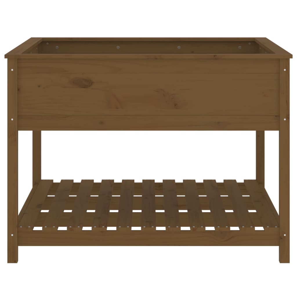 Plantekasse med hylle honningbrun 111,5x111,5x81 cm heltre furu