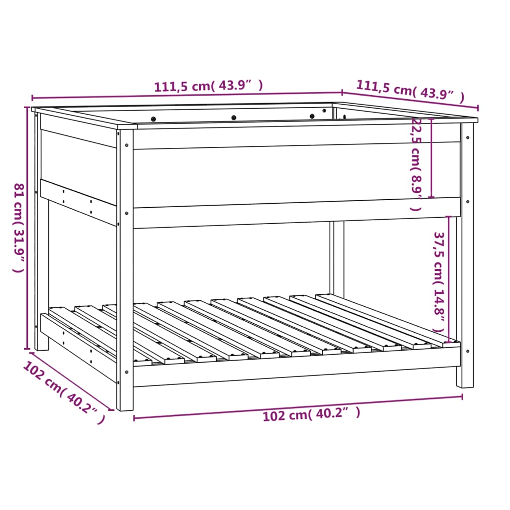 Plantekasse med hylle honningbrun 111,5x111,5x81 cm heltre furu