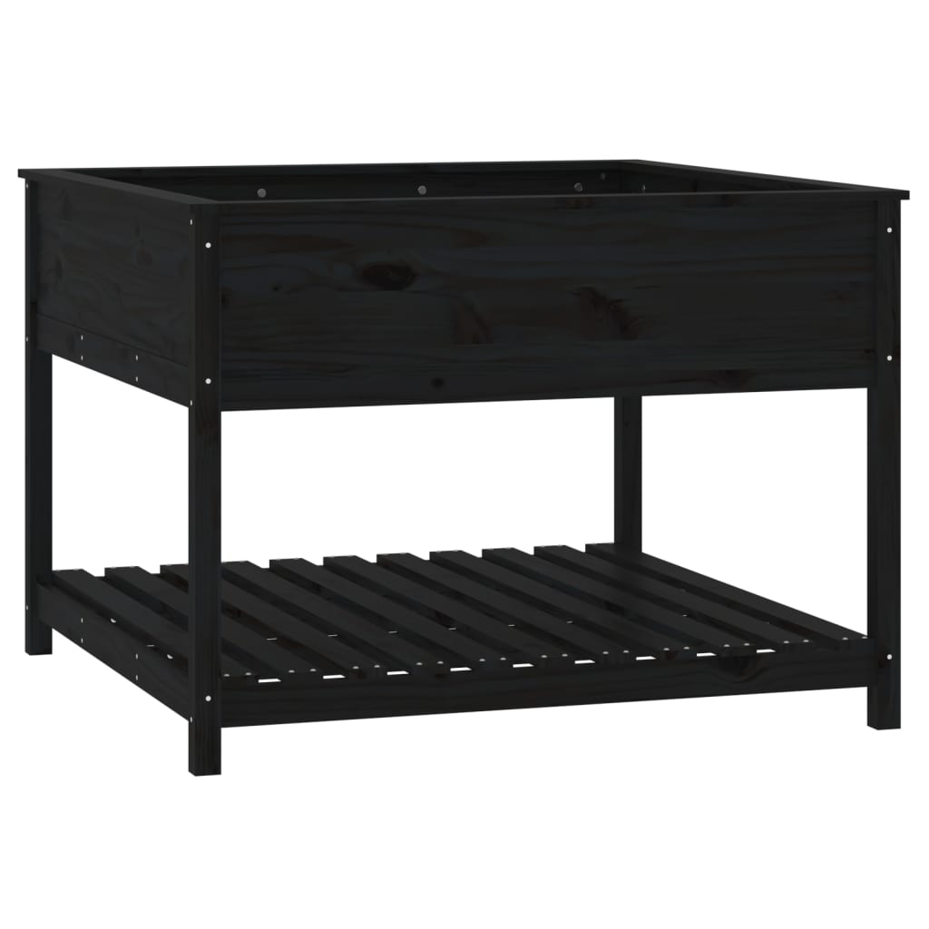 Plantekasse med hylle svart 111,5x111,5x81 cm heltre furu