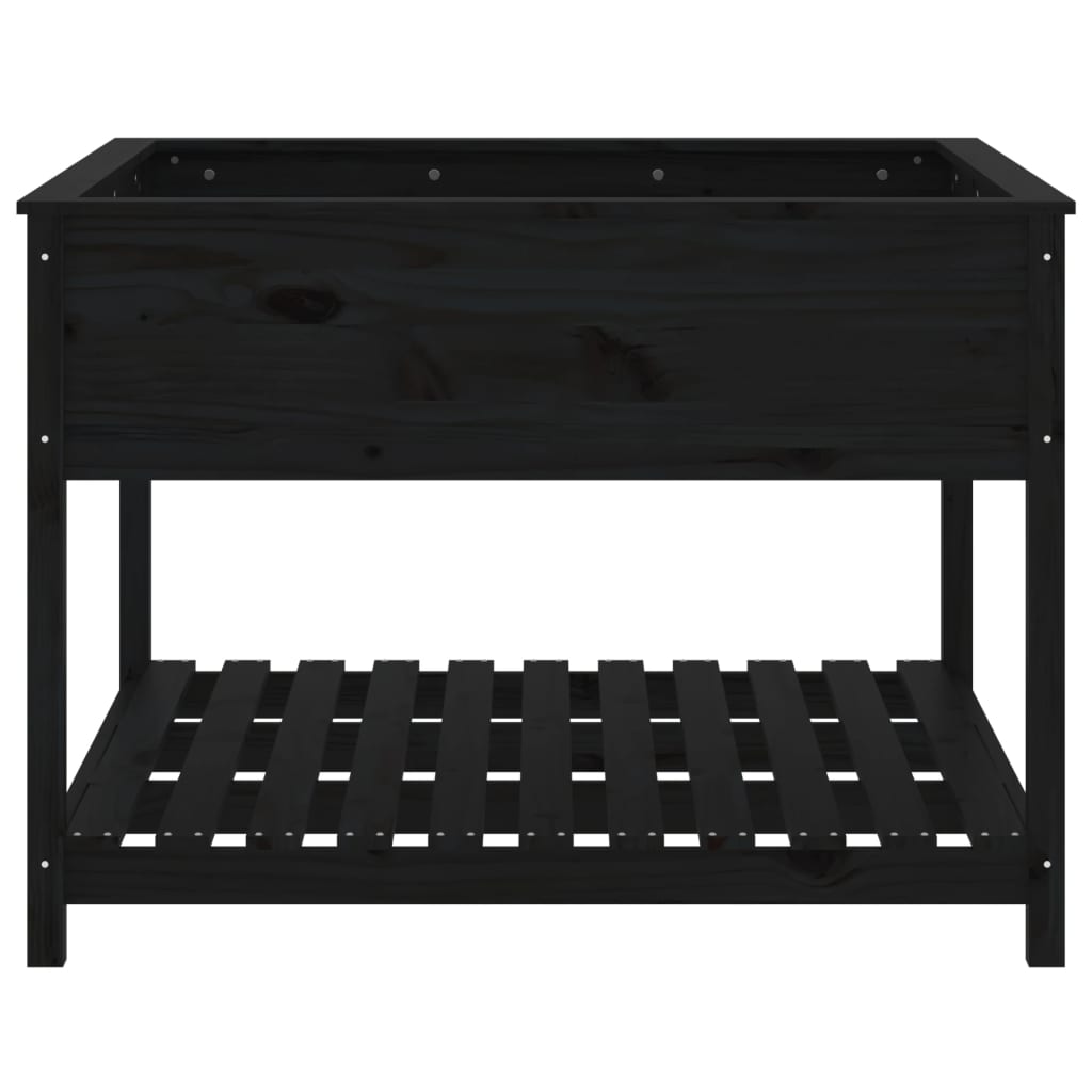 Plantekasse med hylle svart 111,5x111,5x81 cm heltre furu