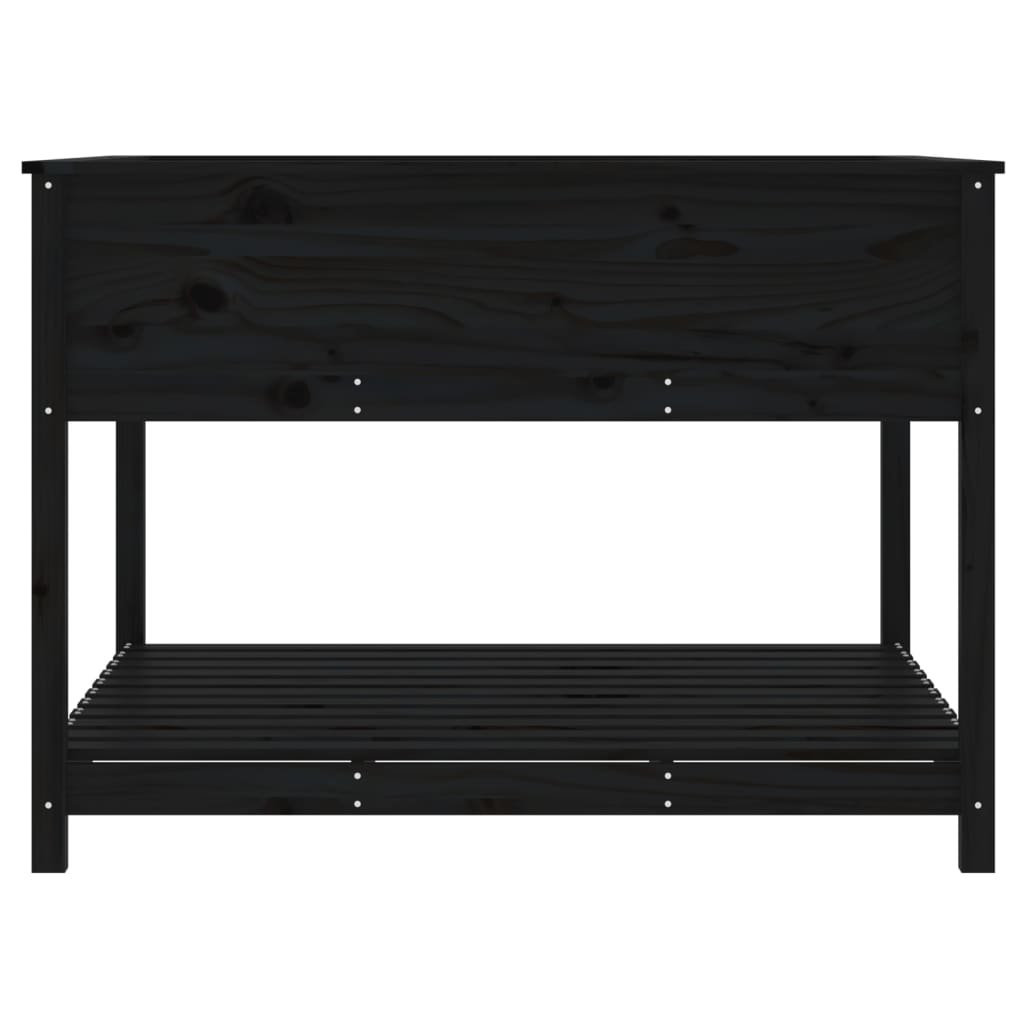 Plantekasse med hylle svart 111,5x111,5x81 cm heltre furu