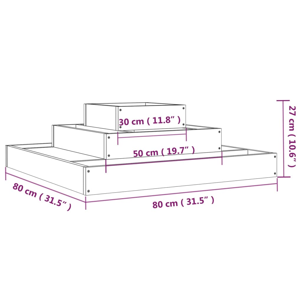 Plantekasse svart 80x80x27 cm heltre furu