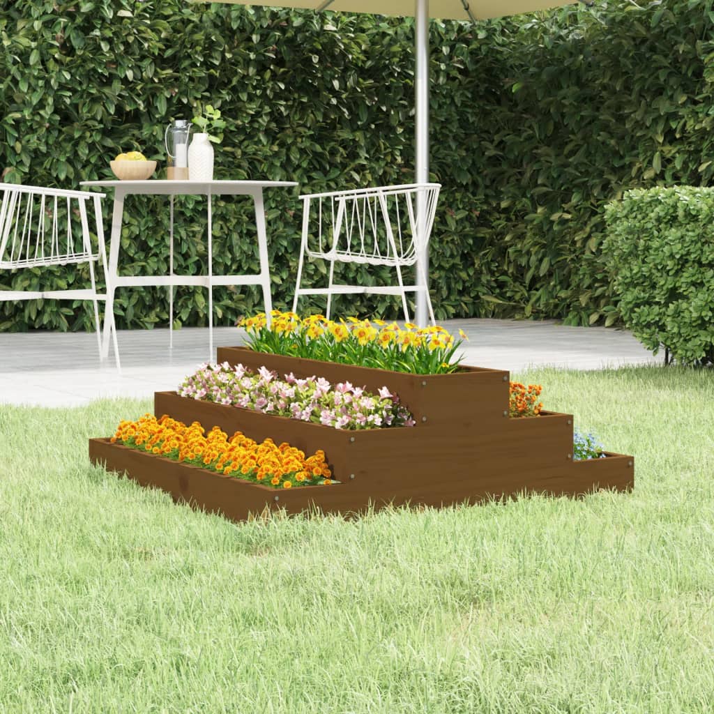 Plantekasse honningbrun 80x80x27 cm heltre furu