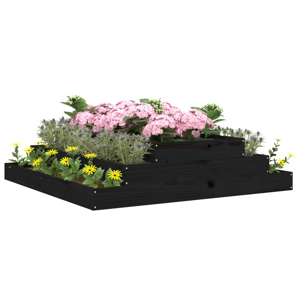 Plantekasse svart 110x110x27 cm heltre furu