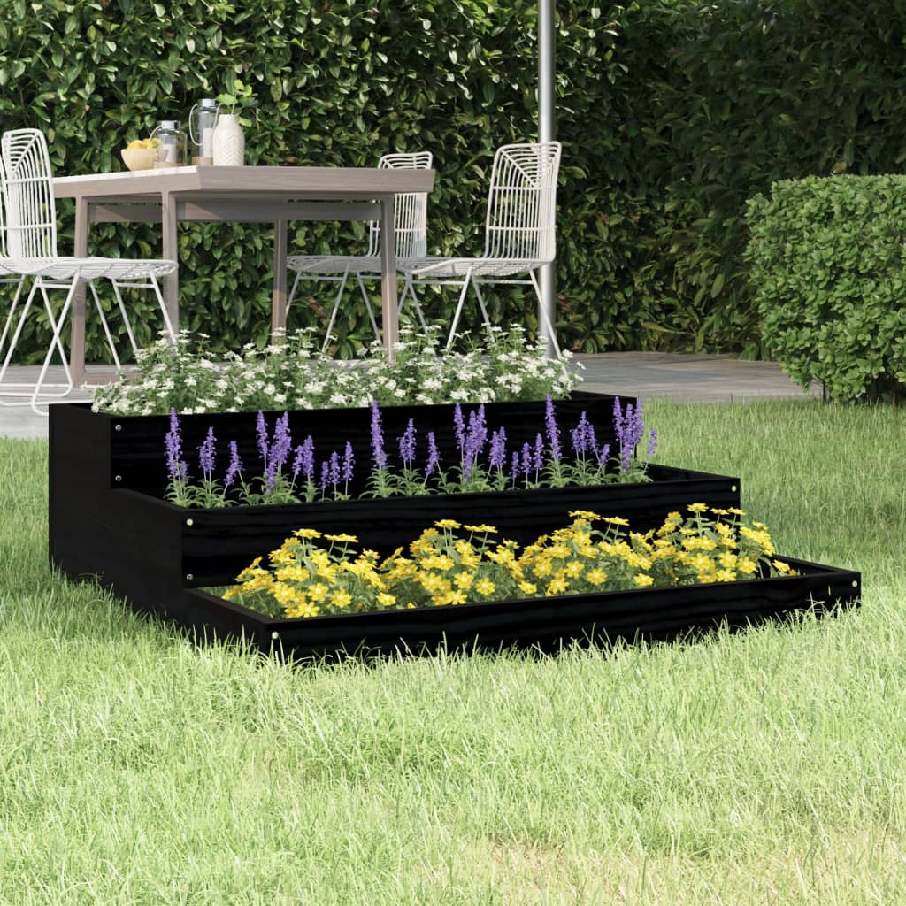 Plantekasse svart 78x78x27 cm heltre furu