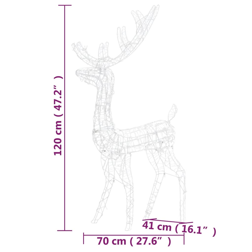 Julereinsdyr akryl 2 stk 120 cm kaldhvit