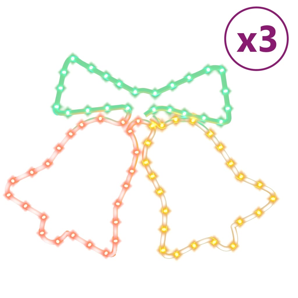 Levende lys juleklokkefigurer med 72 LED 3 stk 50x56 cm