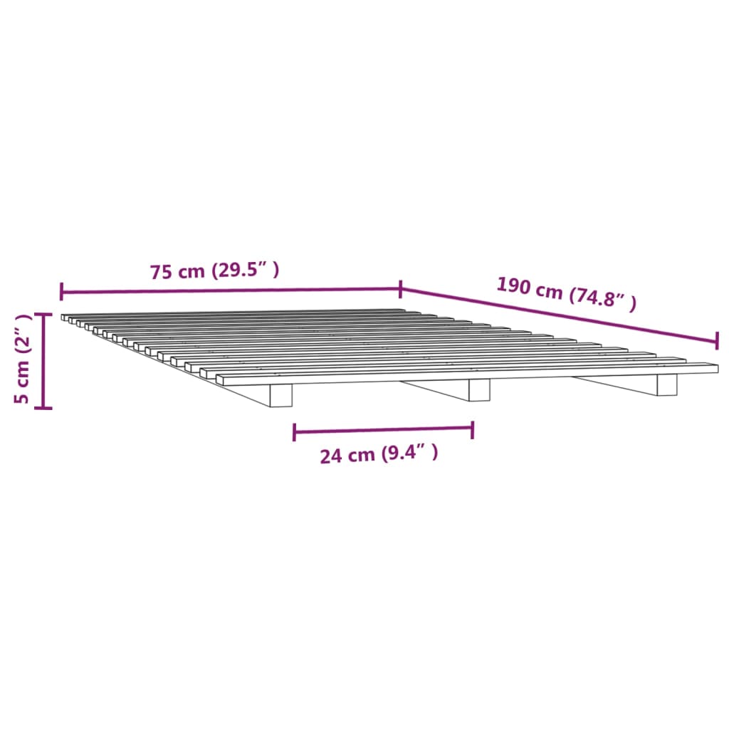 Sengeramme 75x190 cm heltre furu
