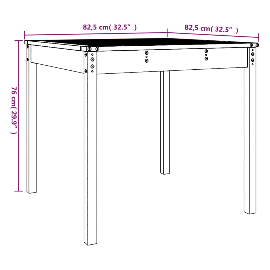 Hagebord grå 82,5x82,5x76 cm heltre furu