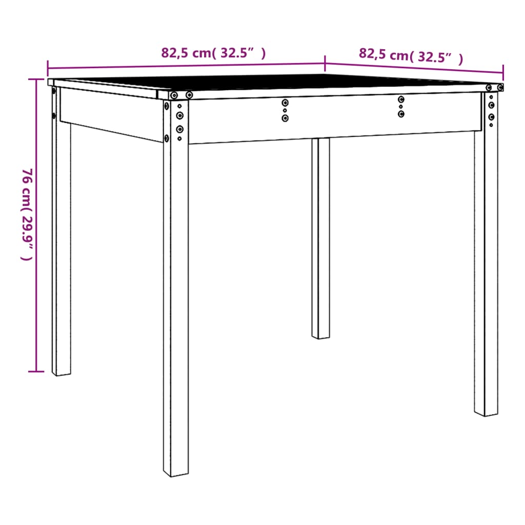 Hagebord svart 82,5x82,5x76 cm heltre furu