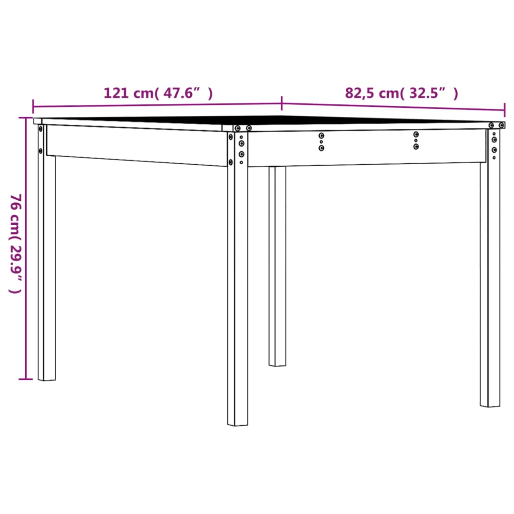 Hagebord grå 121x82,5x76 cm heltre furu