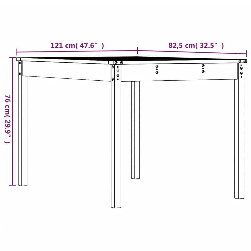 Hagebord honningbrun 121x82,5x76 cm heltre furu