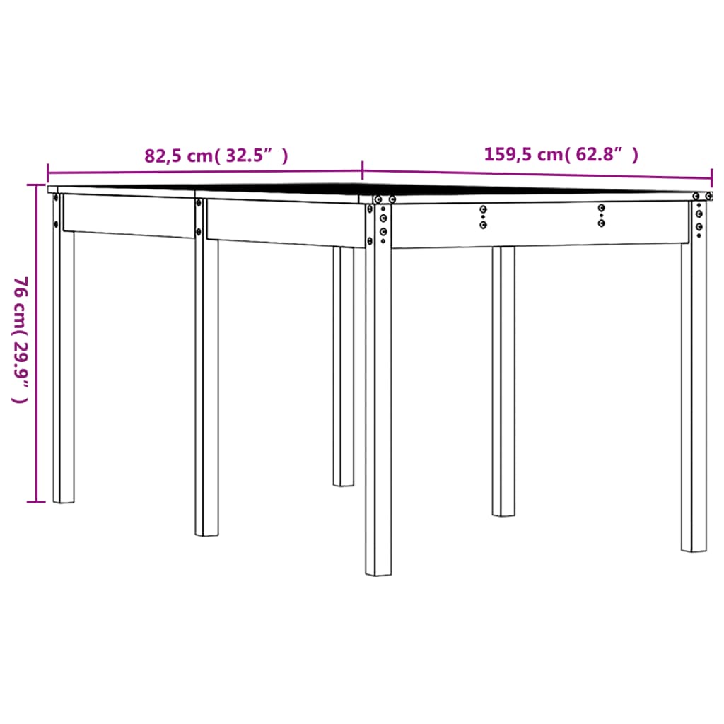 Hagebord 159,5x82,5x76 cm heltre furu