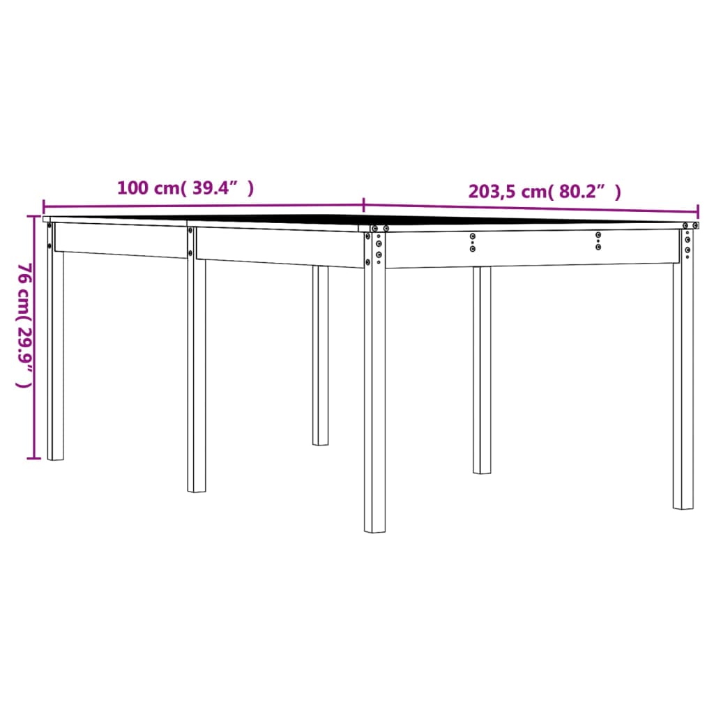 Hagebord honningbrun 203,5x100x76 cm heltre furu