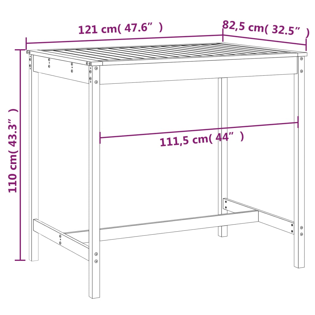 Hagebord hvit 121x82,5x110 cm heltre furu