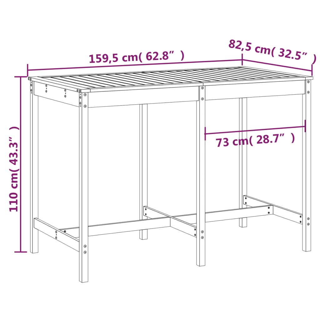 Hagebord 159,5x82,5x110 cm heltre furu