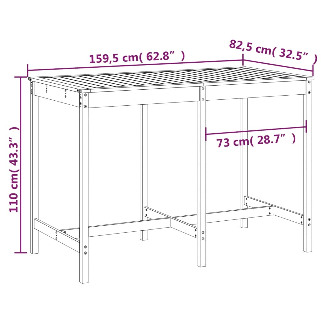 Hagebord hvit 159,5x82,5x110 cm heltre furu