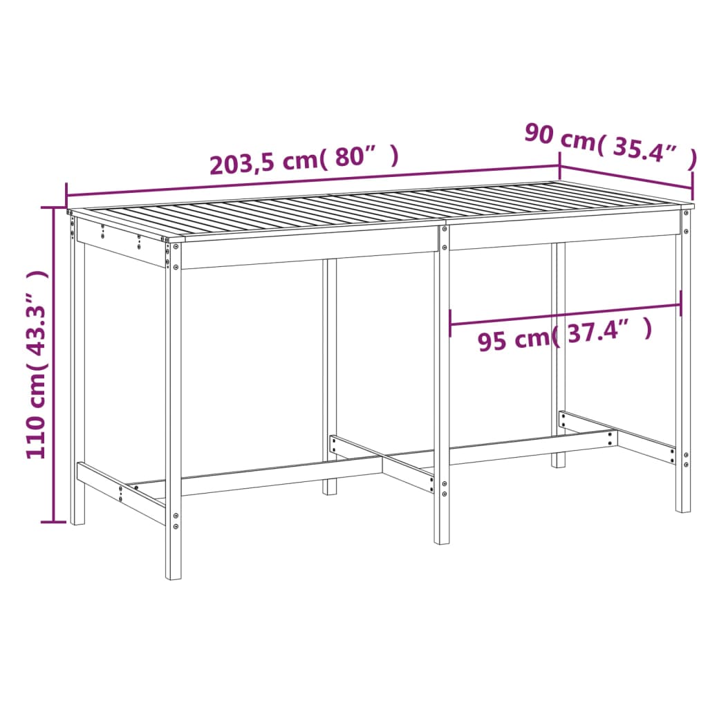 Hagebord 203,5x90x110 cm heltre furu