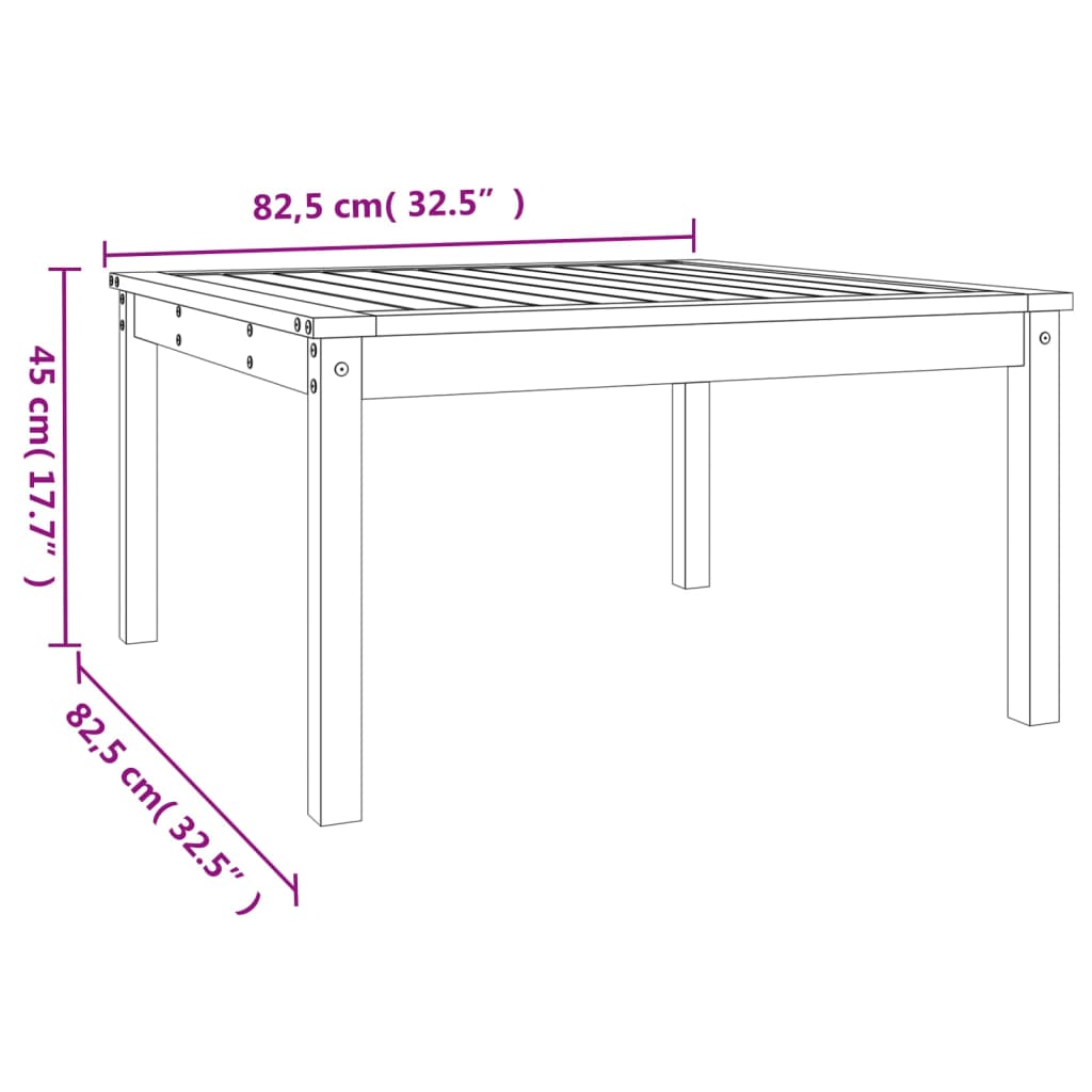 Hagebord 82,5x82,5x45 cm heltre furu