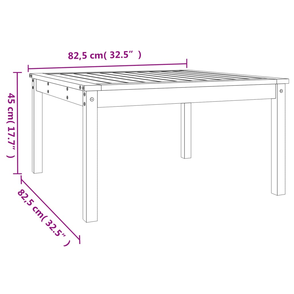 Hagebord hvit 82,5x82,5x45 cm heltre furu