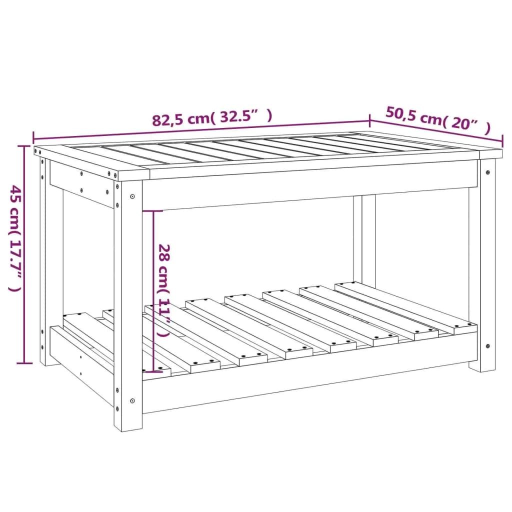 Hagebord hvit 82,5x50,5x45 cm heltre furu
