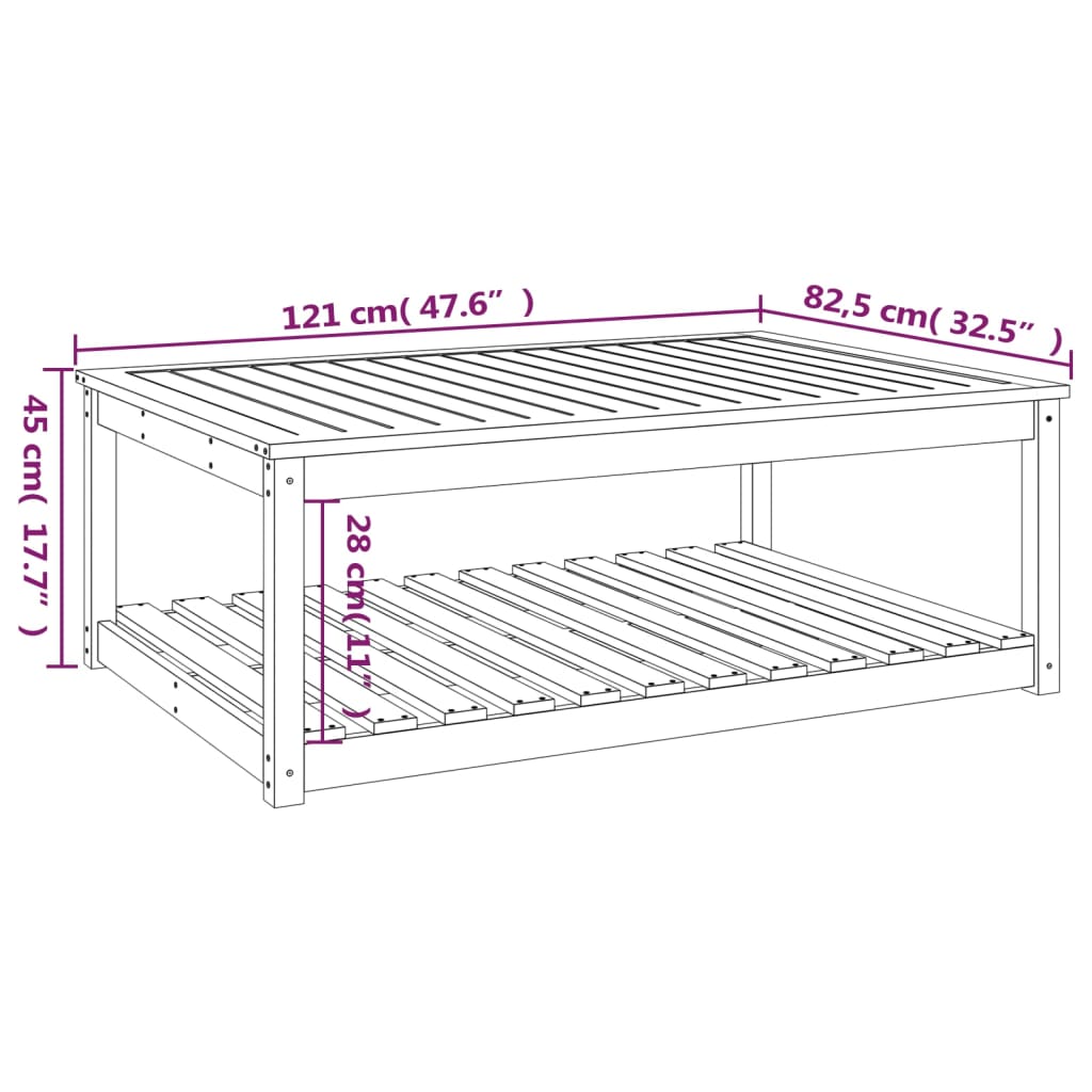 Hagebord hvit 121x82,5x45 cm heltre furu