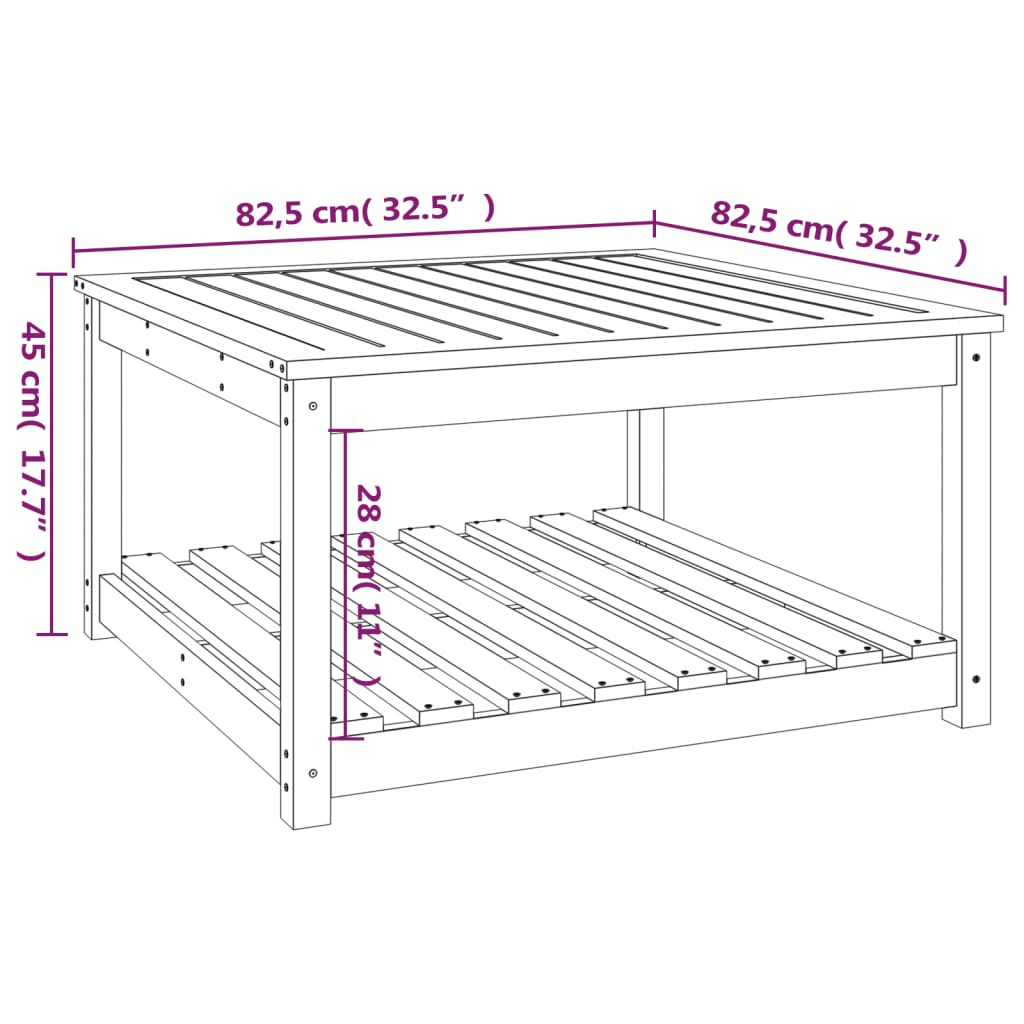 Hagebord hvit 82,5x82,5x45 cm heltre furu