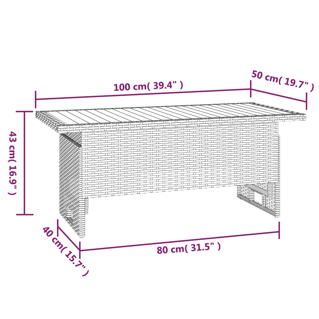 Hagebord svart 100x50x43/63 cm heltre akasie og polyrotting