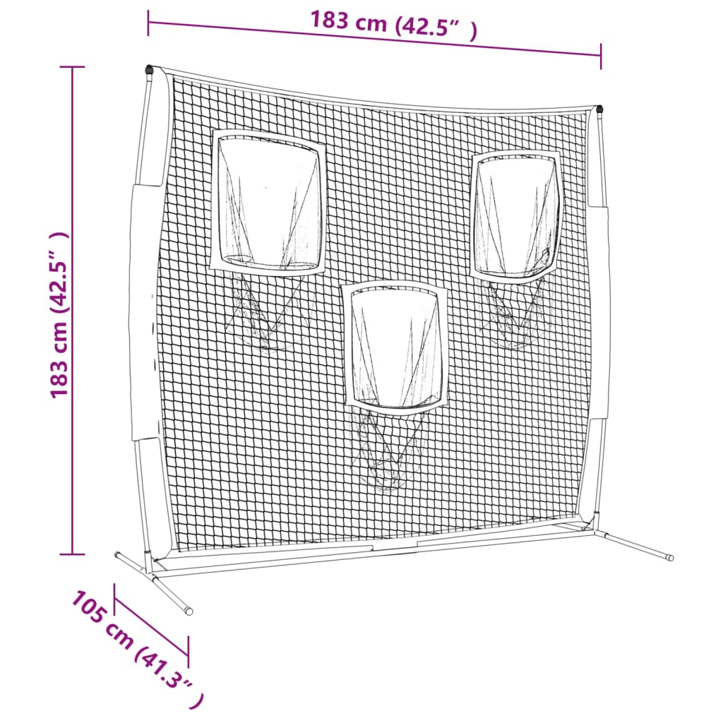 Bærbart baseballnett svart og rød 183x105x183 cm polyester