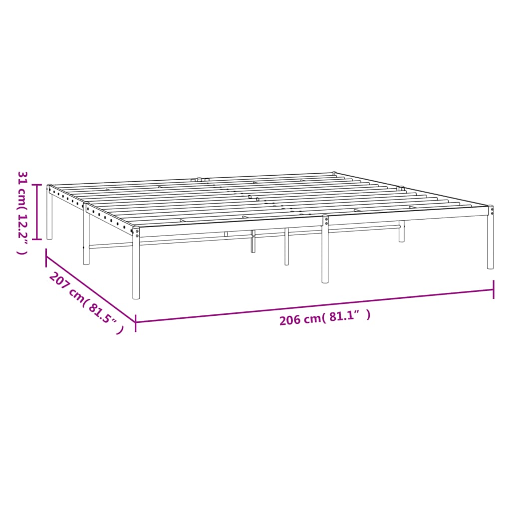 Sengeramme i metall svart 200x200 cm