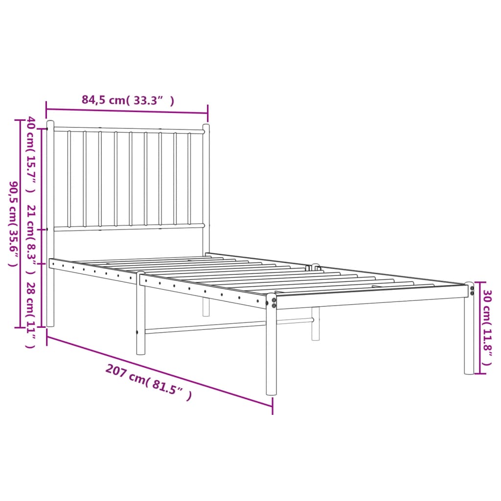 Sengeramme i metall med hodegavl svart 80x200 cm
