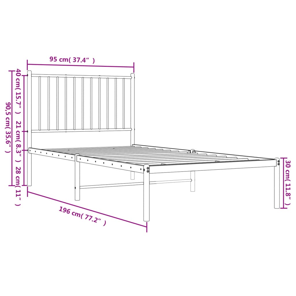 Sengeramme i metall med hodegavl svart 90x190 cm
