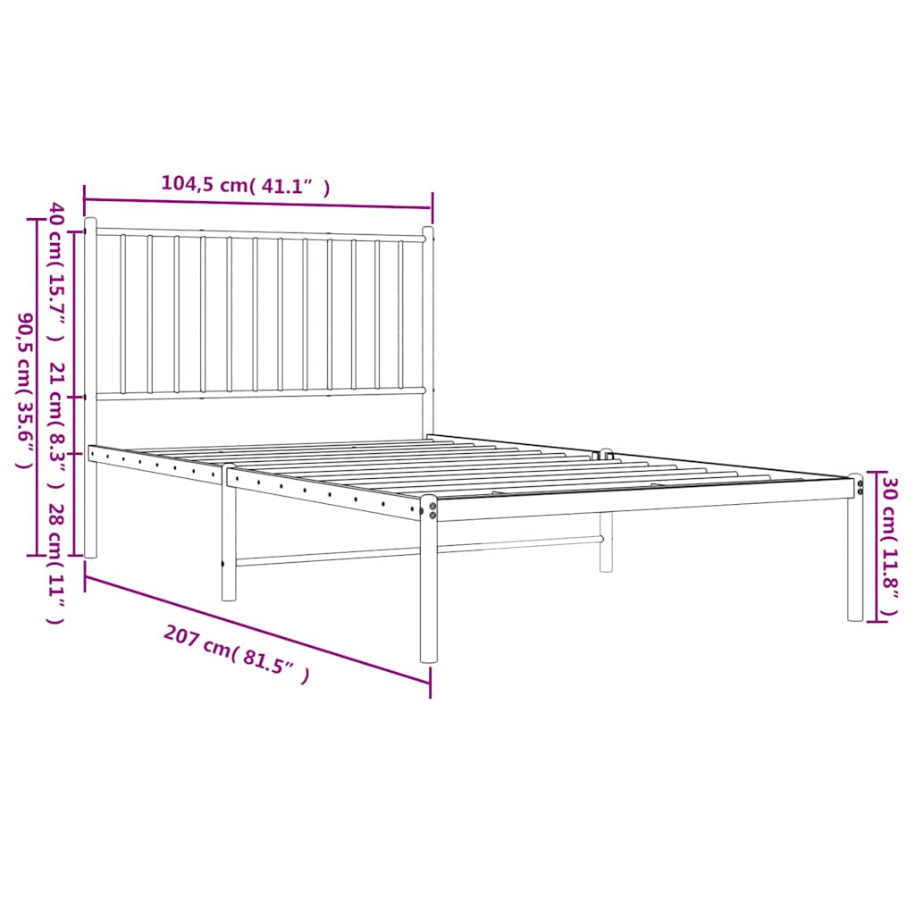Sengeramme i metall med hodegavl svart 100x200 cm