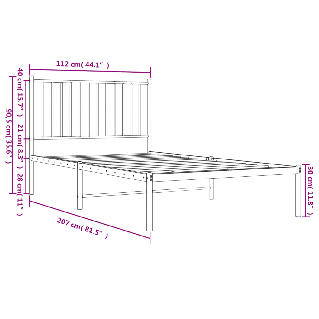 Sengeramme i metall med hodegavl svart 107x203 cm