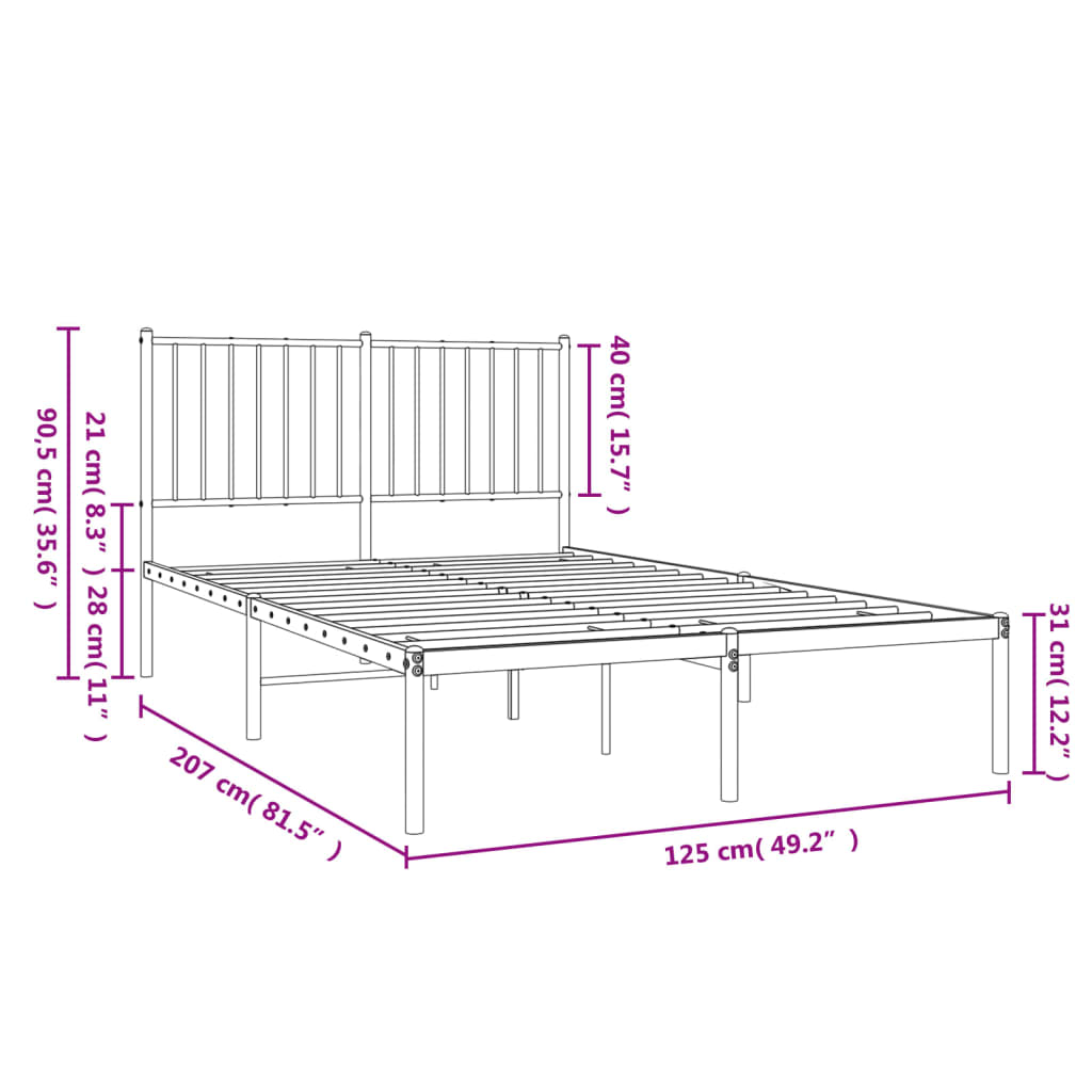 Sengeramme i metall med hodegavl svart 120x190 cm