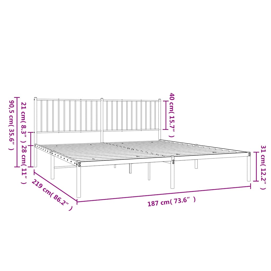 Sengeramme i metall med sengegavl svart 183x213 cm