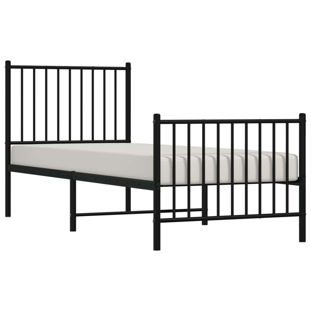 Sengeramme i metall med hode- og fotgavl svart 75x190 cm