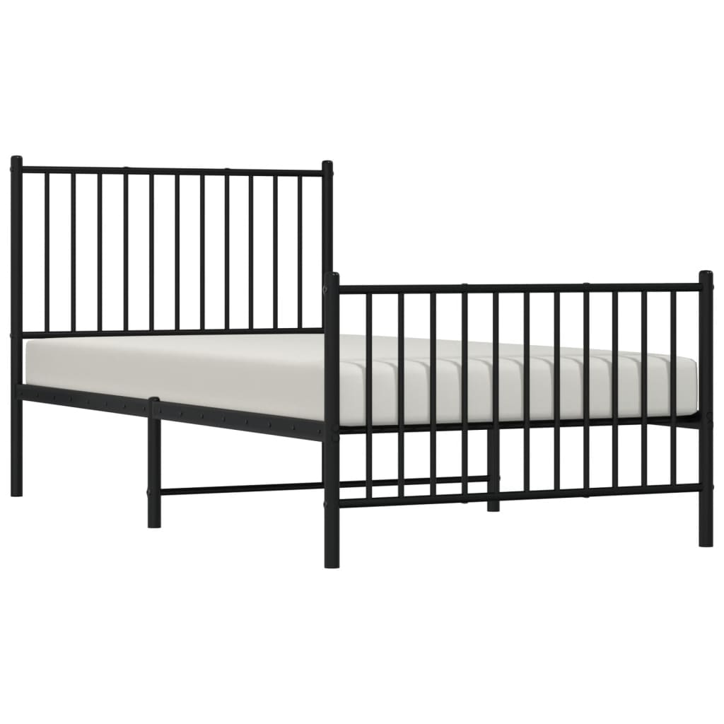 Sengeramme i metall med hode- og fotgavl svart 90x190 cm