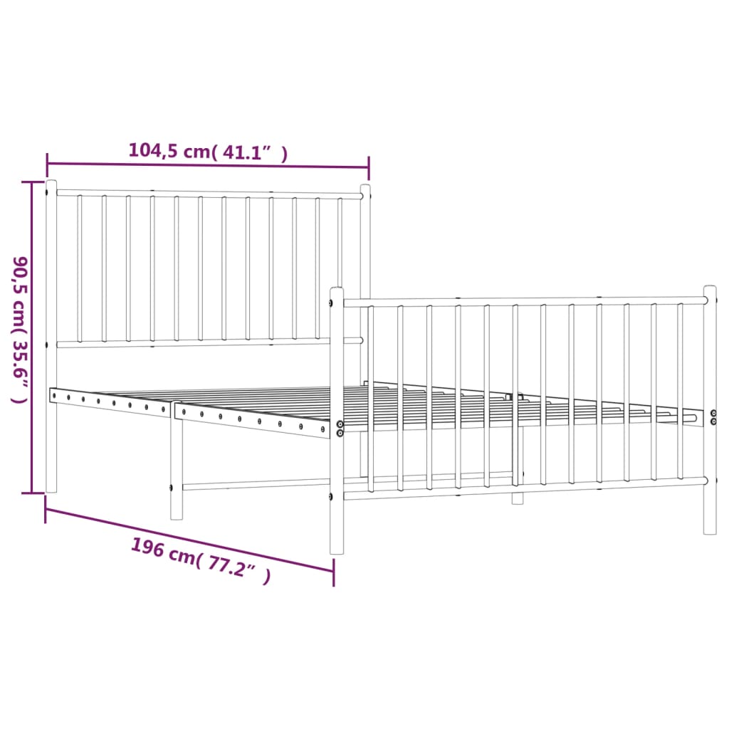 Sengeramme i metall med hode- og fotgavl svart 100x190 cm