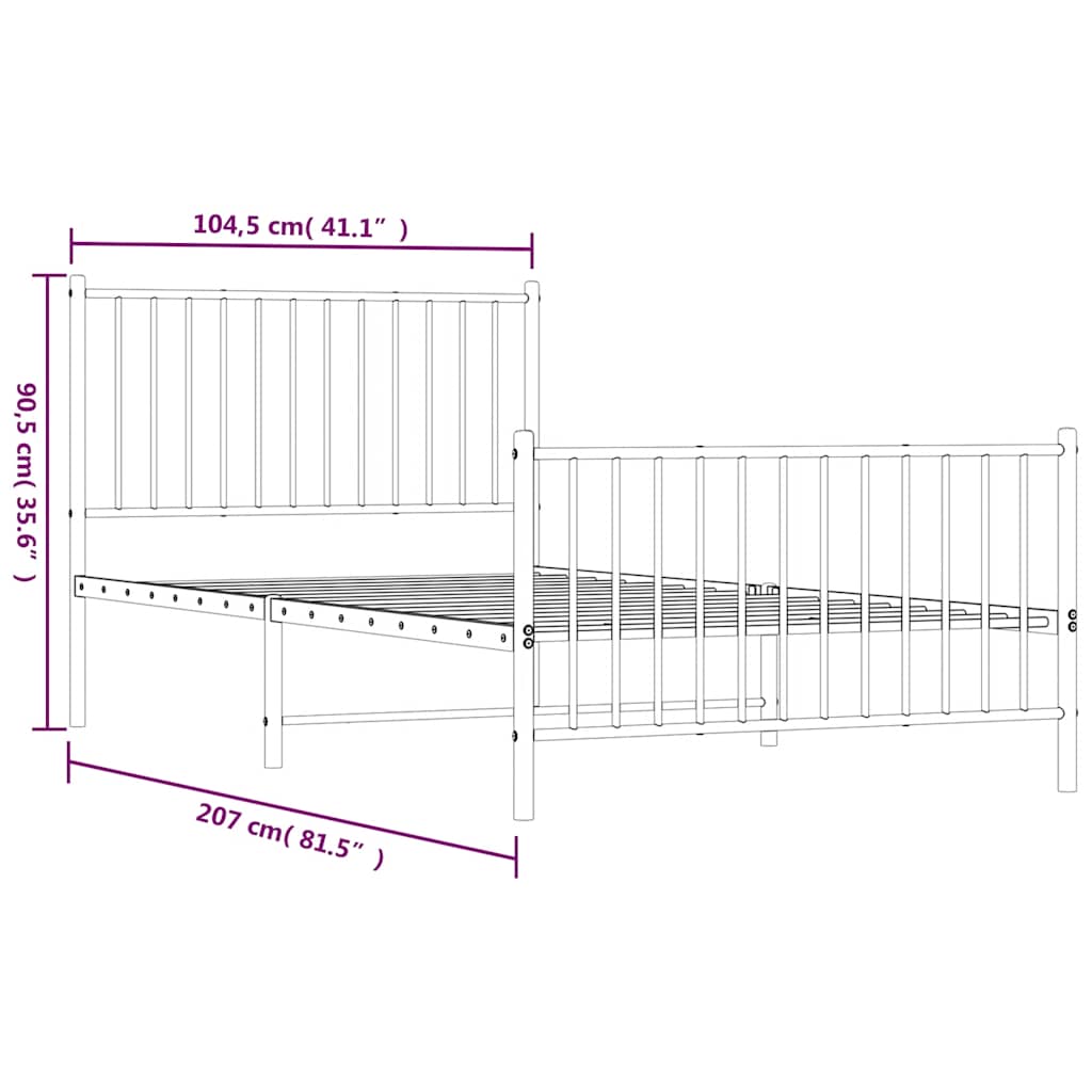 Sengeramme i metall med hode- og fotgavl svart 100x200 cm