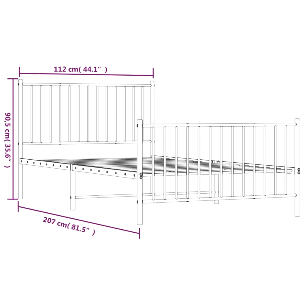 Sengeramme i metall med hode- og fotgavl svart 107x203 cm