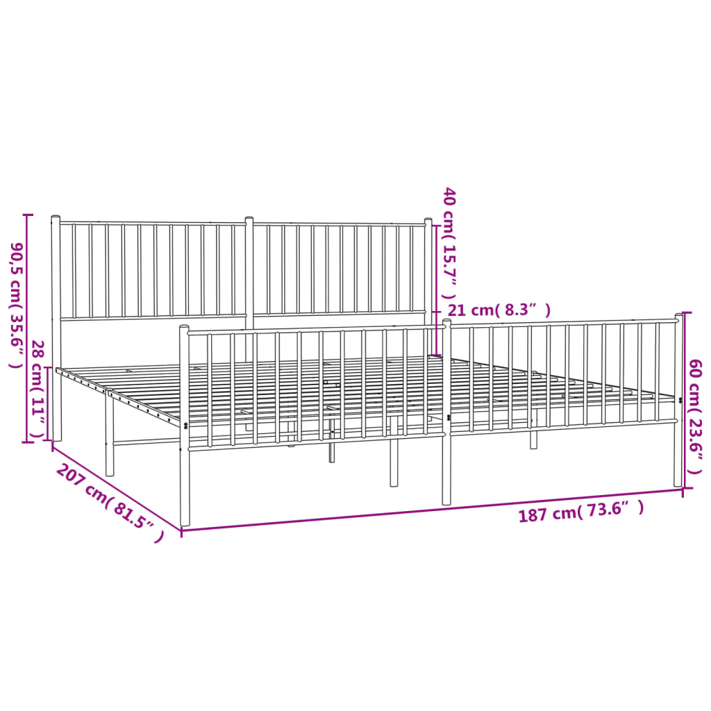 Sengeramme i metall uten madrass med fotgavl svart 180x200 cm