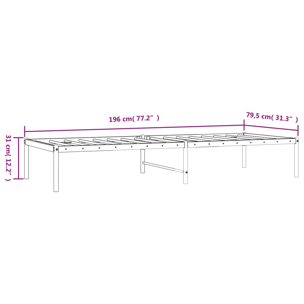 Sengeramme i metall hvit 75x190 cm