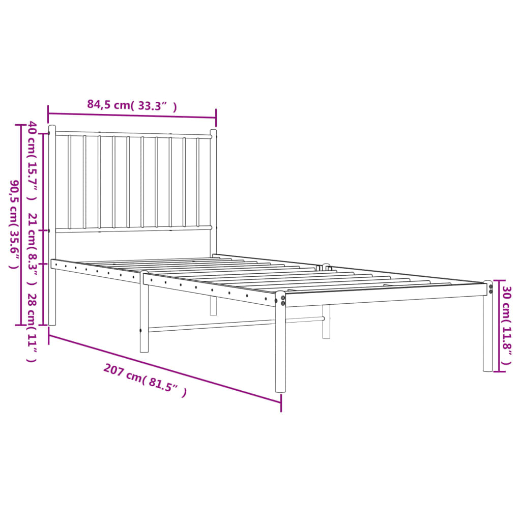 Sengeramme i metall med hodegavl hvit 80x200 cm
