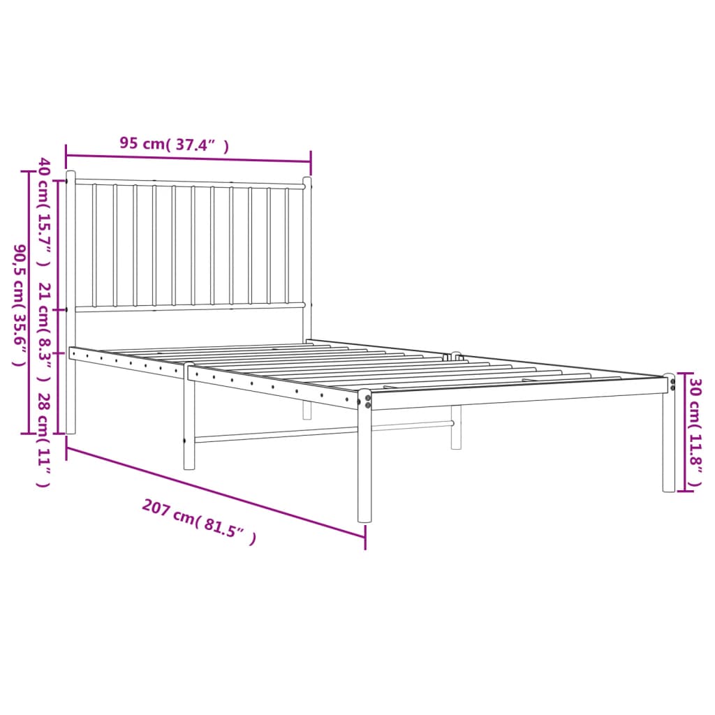 Sengeramme i metall med hodegavl hvit 90x200 cm