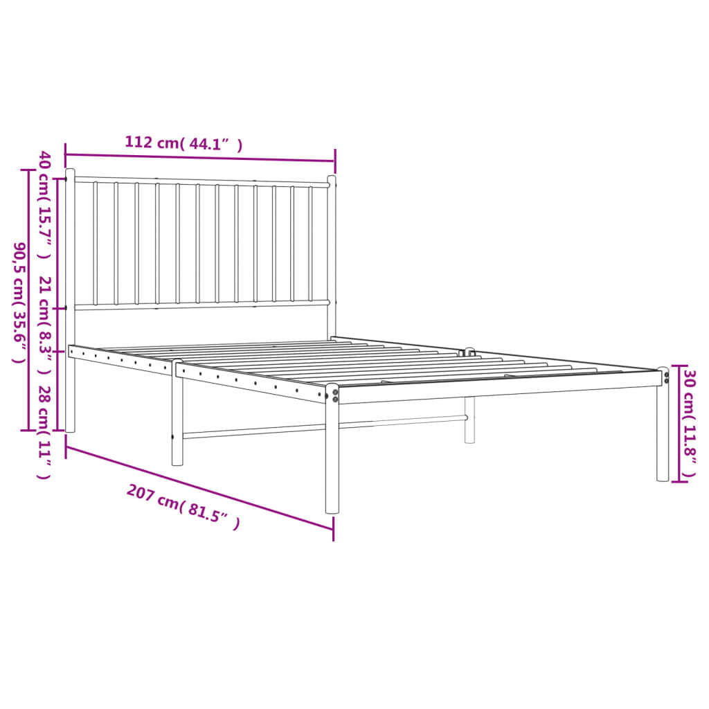 Sengeramme i metall med hodegavl hvit 107x203 cm